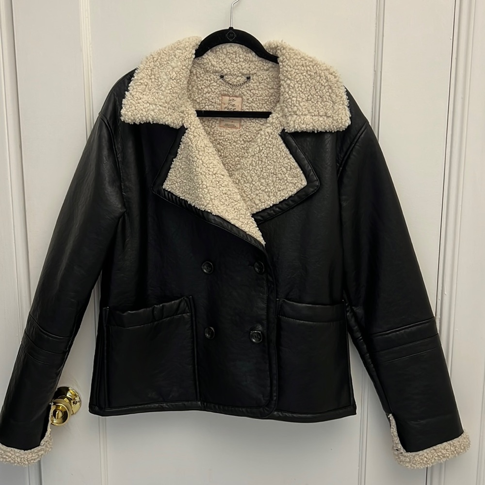 Free People Vegan Leather Sherpa Jacket Size S